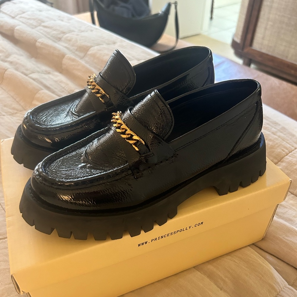 Princess Polly Black Leather Loafers